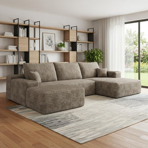 HomeRoots 107" Green Corduroy Modular Sofa with Ottoman & Toss Pillows - Stylish Comfort for Any Space! 712957