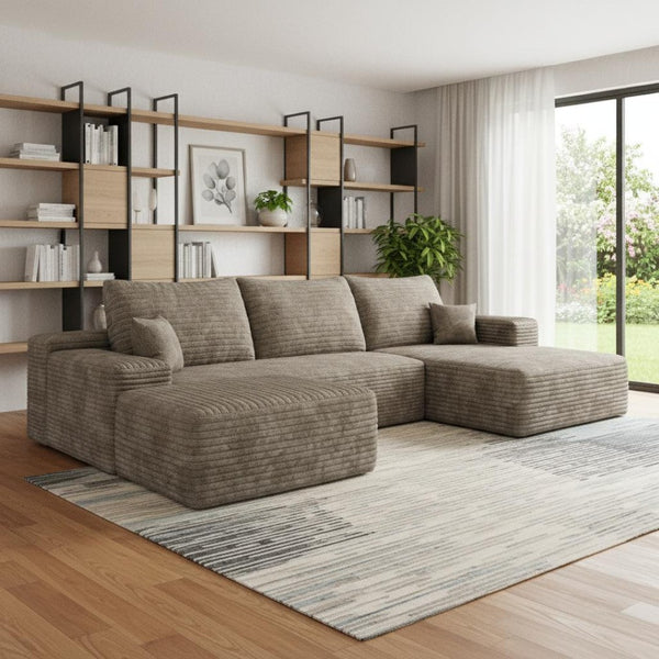 HomeRoots 107" Green Corduroy Modular Sofa with Ottoman & Toss Pillows - Stylish Comfort for Any Space! 712957