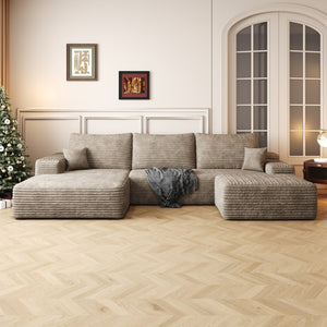 HomeRoots 107" Green Corduroy Modular Sofa with Ottoman & Toss Pillows - Stylish Comfort for Any Space! 712957