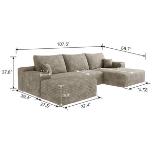 HomeRoots 107" Green Corduroy Modular Sofa with Ottoman & Toss Pillows - Stylish Comfort for Any Space! 712957