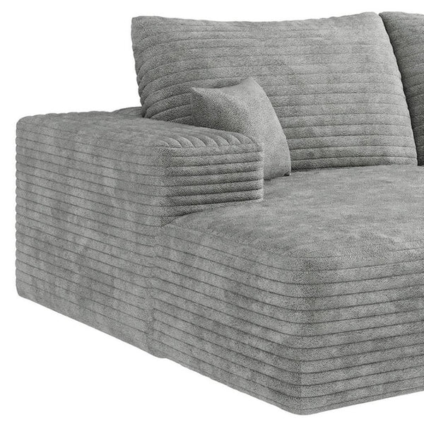 HomeRoots 107" Black Corduroy Modular Sofa with Compression Foam & 5 Toss Pillows for Ultimate Comfort 712960