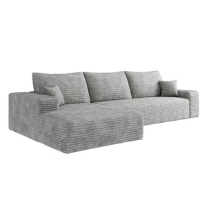 HomeRoots 107" Black Corduroy Modular Sofa with Compression Foam & 5 Toss Pillows for Ultimate Comfort 712960