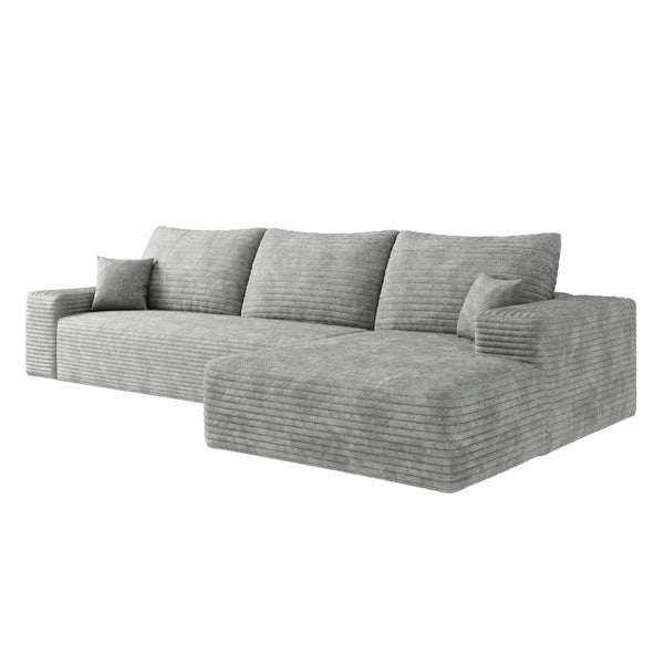 HomeRoots 107" Black Corduroy Modular Sofa with Compression Foam & 5 Toss Pillows for Ultimate Comfort 712960