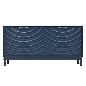 English Elm Elegant Navy Blue Sideboard, 4-Door Storage Cabinet with Arched Groove Wavy Doors, Adjustable Shelves W2696P245317