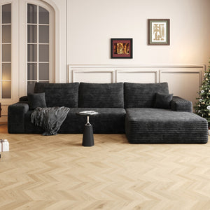 HomeRoots 107" Gray Corduroy Modular Sofa - Plush Compression Foam, 5 Toss Pillows, No Assembly Required! 712961