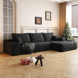 HomeRoots 107" Gray Corduroy Modular Sofa - Plush Compression Foam, 5 Toss Pillows, No Assembly Required! 712961