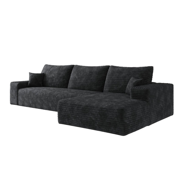 HomeRoots 107" Gray Corduroy Modular Sofa - Plush Compression Foam, 5 Toss Pillows, No Assembly Required! 712961