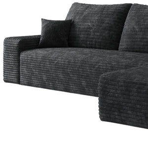 HomeRoots 107" Gray Corduroy Modular Sofa - Plush Compression Foam, 5 Toss Pillows, No Assembly Required! 712961
