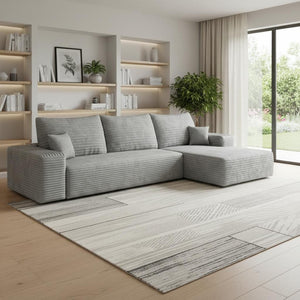 HomeRoots 107" Camel Corduroy Modular Sofa with Toss Pillows – Stylish Comfort and Versatile Design for Any Room 712962