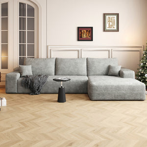 HomeRoots 107" Camel Corduroy Modular Sofa with Toss Pillows – Stylish Comfort and Versatile Design for Any Room 712962