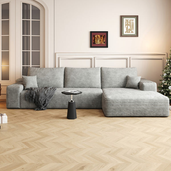 HomeRoots 107" Camel Corduroy Modular Sofa with Toss Pillows – Stylish Comfort and Versatile Design for Any Room 712962
