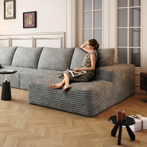 HomeRoots 107" Camel Corduroy Modular Sofa with Toss Pillows – Stylish Comfort and Versatile Design for Any Room 712962