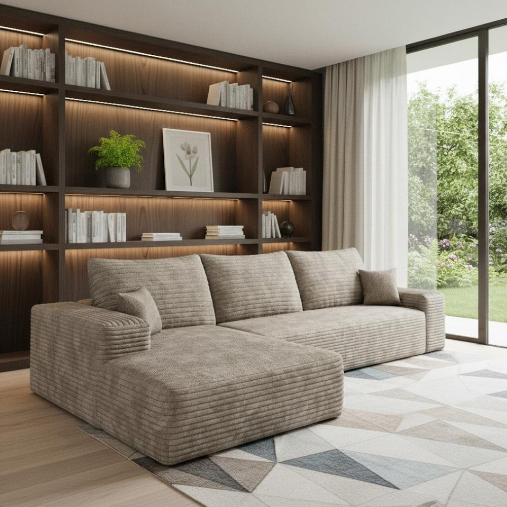 HomeRoots 107" Luxurious Camel Corduroy Modular Sofa with Toss Pillows – Perfect for Stylish Comfort & Flexibility 712963