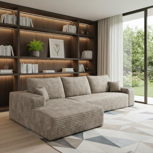 HomeRoots 107" Luxurious Camel Corduroy Modular Sofa with Toss Pillows – Perfect for Stylish Comfort & Flexibility 712963