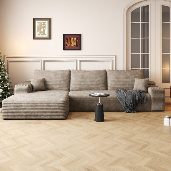 HomeRoots 107" Luxurious Camel Corduroy Modular Sofa with Toss Pillows – Perfect for Stylish Comfort & Flexibility 712963