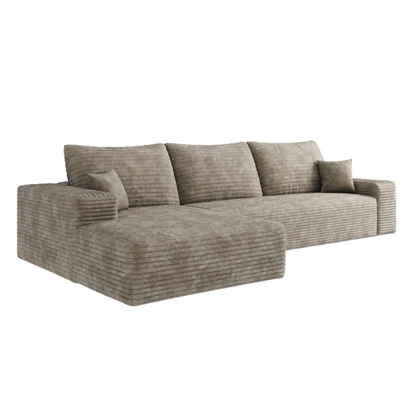 HomeRoots 107" Luxurious Camel Corduroy Modular Sofa with Toss Pillows – Perfect for Stylish Comfort & Flexibility 712963