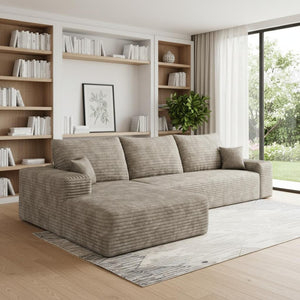HomeRoots 107" Black Corduroy Modular Sofa with Plush Foam Seats & 5 Toss Pillows for Ultimate Comfort 712964