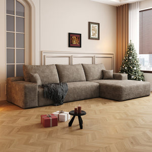 HomeRoots 107" Black Corduroy Modular Sofa with Plush Foam Seats & 5 Toss Pillows for Ultimate Comfort 712964