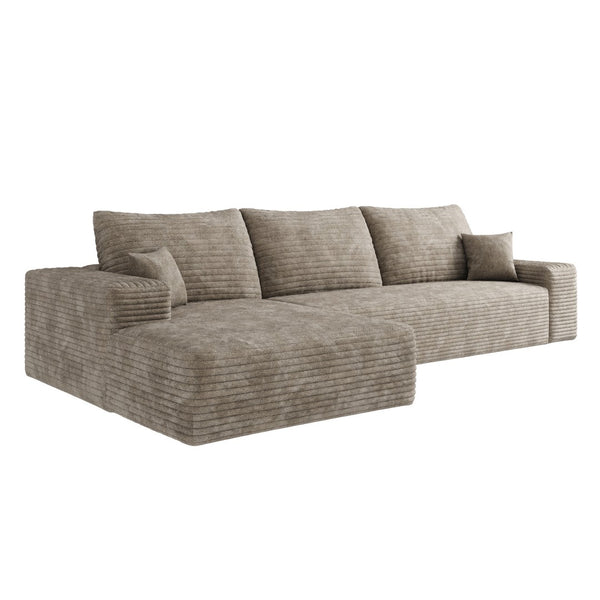 HomeRoots 107" Black Corduroy Modular Sofa with Plush Foam Seats & 5 Toss Pillows for Ultimate Comfort 712964