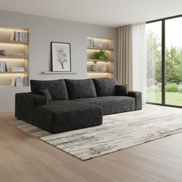 HomeRoots 107" Green Corduroy Modular Sofa - Luxurious Compression Foam, No Assembly, 5 Toss Pillows Included! 712965