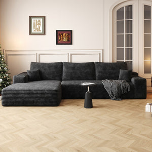 HomeRoots 107" Green Corduroy Modular Sofa - Luxurious Compression Foam, No Assembly, 5 Toss Pillows Included! 712965
