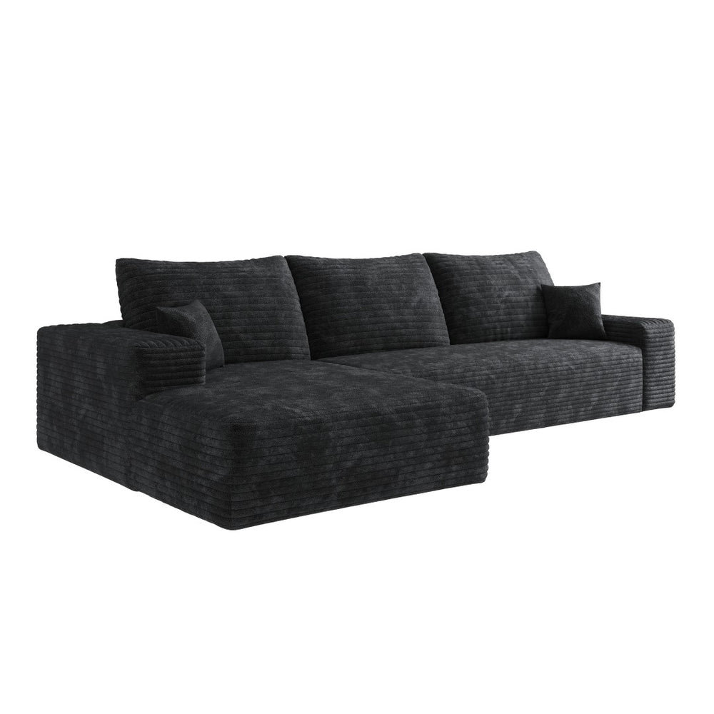 HomeRoots 107" Green Corduroy Modular Sofa - Luxurious Compression Foam, No Assembly, 5 Toss Pillows Included! 712965