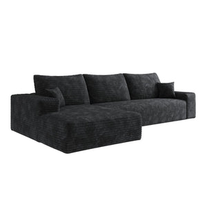HomeRoots 107" Green Corduroy Modular Sofa - Luxurious Compression Foam, No Assembly, 5 Toss Pillows Included! 712965