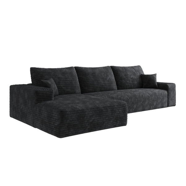 HomeRoots 107" Green Corduroy Modular Sofa - Luxurious Compression Foam, No Assembly, 5 Toss Pillows Included! 712965