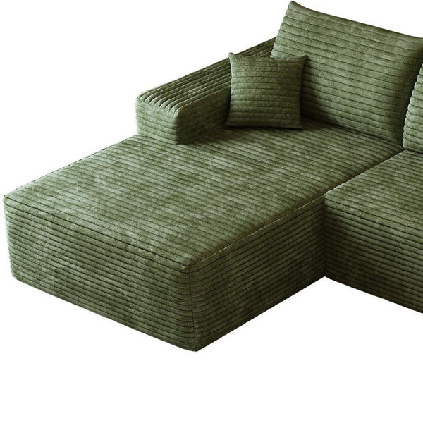 HomeRoots 107" Green Corduroy Modular Sofa with Compression Foam & Toss Pillows for Ultimate Comfort 712966