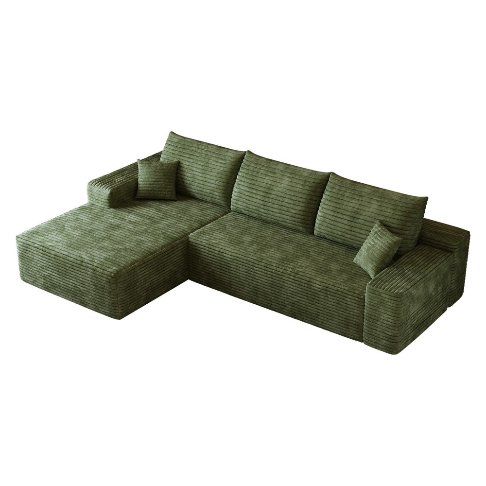 HomeRoots 107" Green Corduroy Modular Sofa with Compression Foam & Toss Pillows for Ultimate Comfort 712966