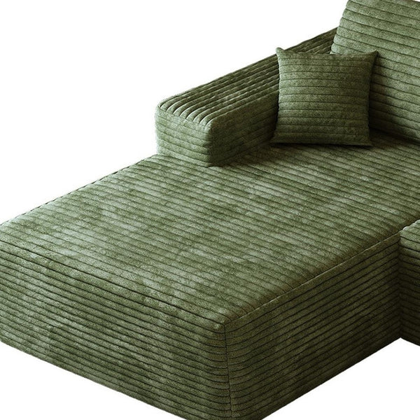 HomeRoots 107" Green Corduroy Modular Sofa with Compression Foam & Toss Pillows for Ultimate Comfort 712966