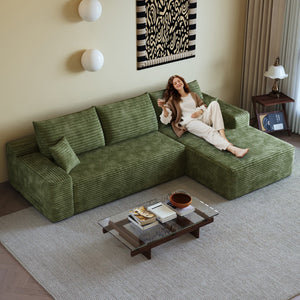HomeRoots 135" Black Corduroy Modular Sofa - Stylish Compression Foam with 5 Toss Pillows, No Assembly Needed! 712967