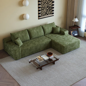 HomeRoots 135" Black Corduroy Modular Sofa - Stylish Compression Foam with 5 Toss Pillows, No Assembly Needed! 712967