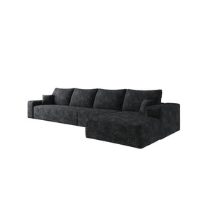 HomeRoots 135" Black Corduroy Modular Sofa – Stylish, Comfortable, No Assembly, Includes 6 Toss Pillows! 712968