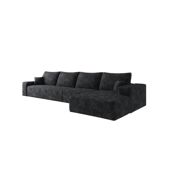 HomeRoots 135" Black Corduroy Modular Sofa – Stylish, Comfortable, No Assembly, Includes 6 Toss Pillows! 712968