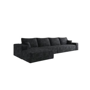 HomeRoots 135" Black Corduroy Modular Sofa – Stylish, Comfortable, No Assembly, Includes 6 Toss Pillows! 712968