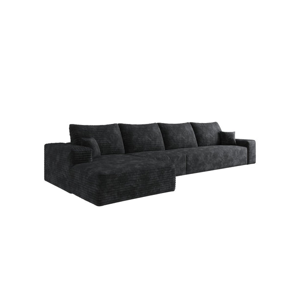 HomeRoots 135" Black Corduroy Modular Sofa – Stylish, Comfortable, No Assembly, Includes 6 Toss Pillows! 712968