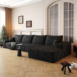 HomeRoots 135" Gray Corduroy Modular Sofa with Plush Foam, Toss Pillows & Flexible Layout for Modern Living 712969