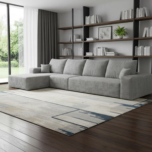 HomeRoots 135" Gray Corduroy Modular Sofa - Stylish Comfort with Toss Pillows for Versatile Living Spaces 712970