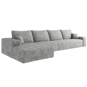 HomeRoots 135" Gray Corduroy Modular Sofa - Stylish Comfort with Toss Pillows for Versatile Living Spaces 712970