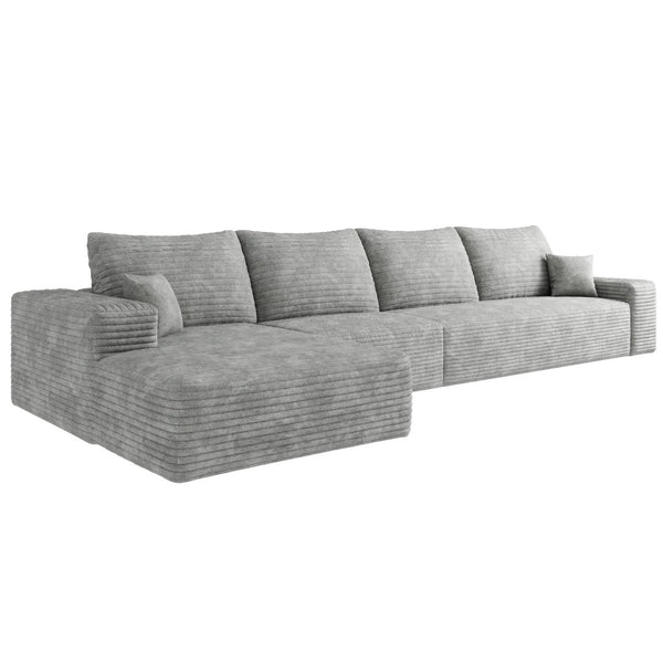 HomeRoots 135" Gray Corduroy Modular Sofa - Stylish Comfort with Toss Pillows for Versatile Living Spaces 712970