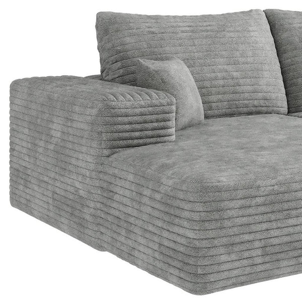HomeRoots 135" Gray Corduroy Modular Sofa - Stylish Comfort with Toss Pillows for Versatile Living Spaces 712970