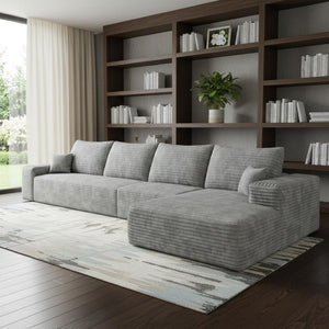 HomeRoots 135" Camel Corduroy Modular Sofa - Luxurious Compression Foam Comfort with 6 Toss Pillows Included! 712971