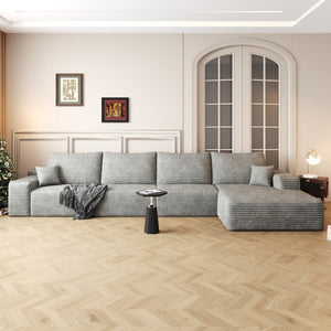 HomeRoots 135" Camel Corduroy Modular Sofa - Luxurious Compression Foam Comfort with 6 Toss Pillows Included! 712971