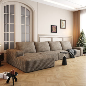 HomeRoots 135" Luxurious Camel Corduroy Modular Sofa with Toss Pillows - Stylish Comfort for Any Space 712972