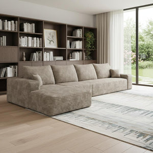 HomeRoots 135" Luxurious Camel Corduroy Modular Sofa with Toss Pillows - Stylish Comfort for Any Space 712972