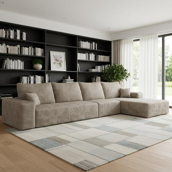 HomeRoots 135" Green Corduroy Modular Sofa - Luxurious Pillow-Back Comfort with Toss Pillows for Any Space 712973