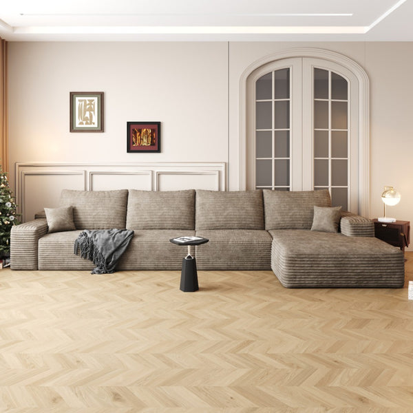 HomeRoots 135" Green Corduroy Modular Sofa - Luxurious Pillow-Back Comfort with Toss Pillows for Any Space 712973