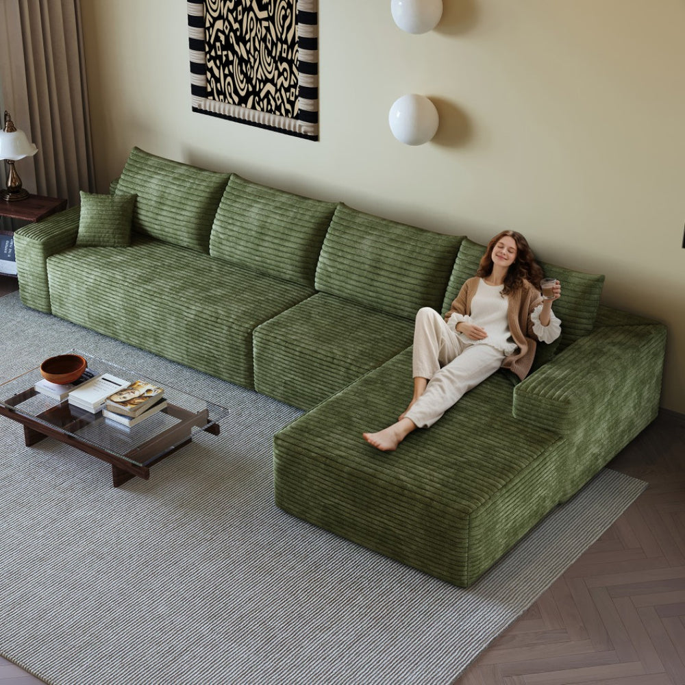 HomeRoots 140" Black Corduroy Modular Sofa with Toss Pillows - Stylish, Comfortable, and Versatile Seating Solution 712975