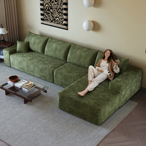 HomeRoots 140" Black Corduroy Modular Sofa with Toss Pillows - Stylish, Comfortable, and Versatile Seating Solution 712975